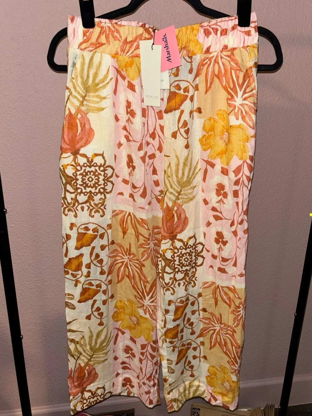 Floral Wide-Leg Resortwear Pants - Pink, Yellow, Orange & Olive - Picture 1 of 2